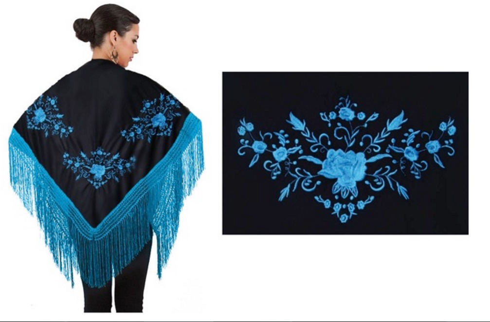 Black with Tourqouise Embroidered and Fringe